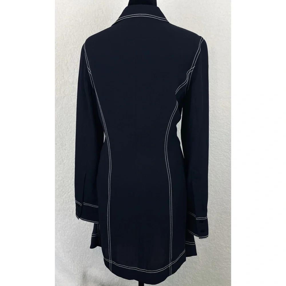 STELLA MCCARTNEY • 100% Silk Navy Contrast-Stitch Collared Mini Dress, S - Picture 5 of 16